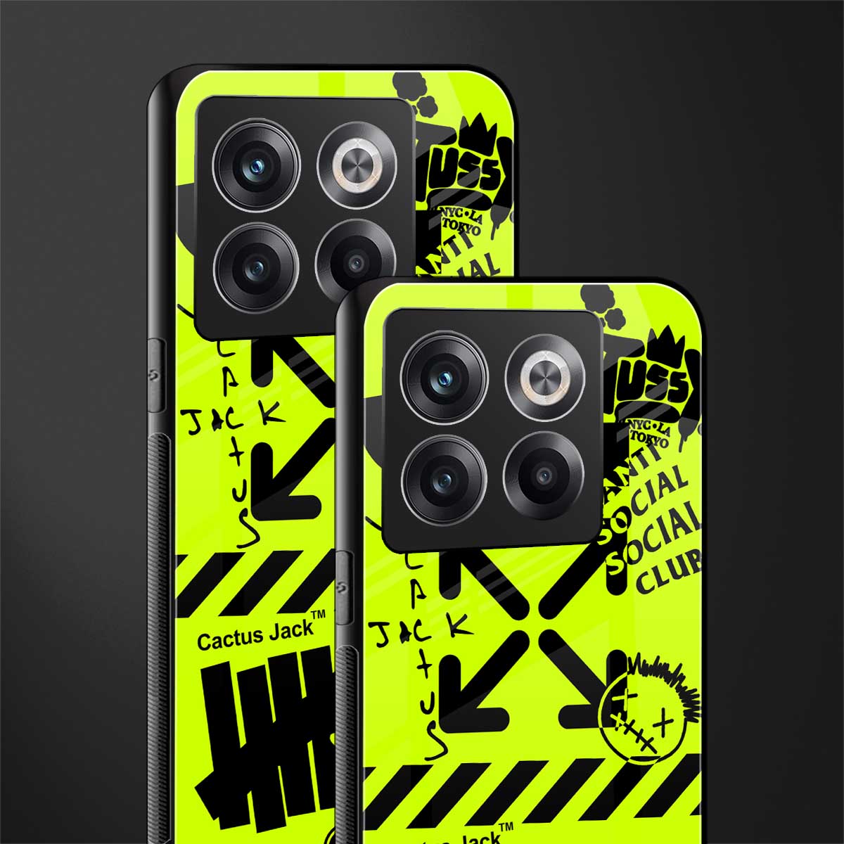 neon travis scott x anti social social club back phone cover | glass case for oneplus 10t