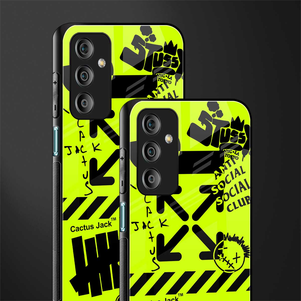 neon travis scott x anti social social club back phone cover | glass case for samsung galaxy f23 5g