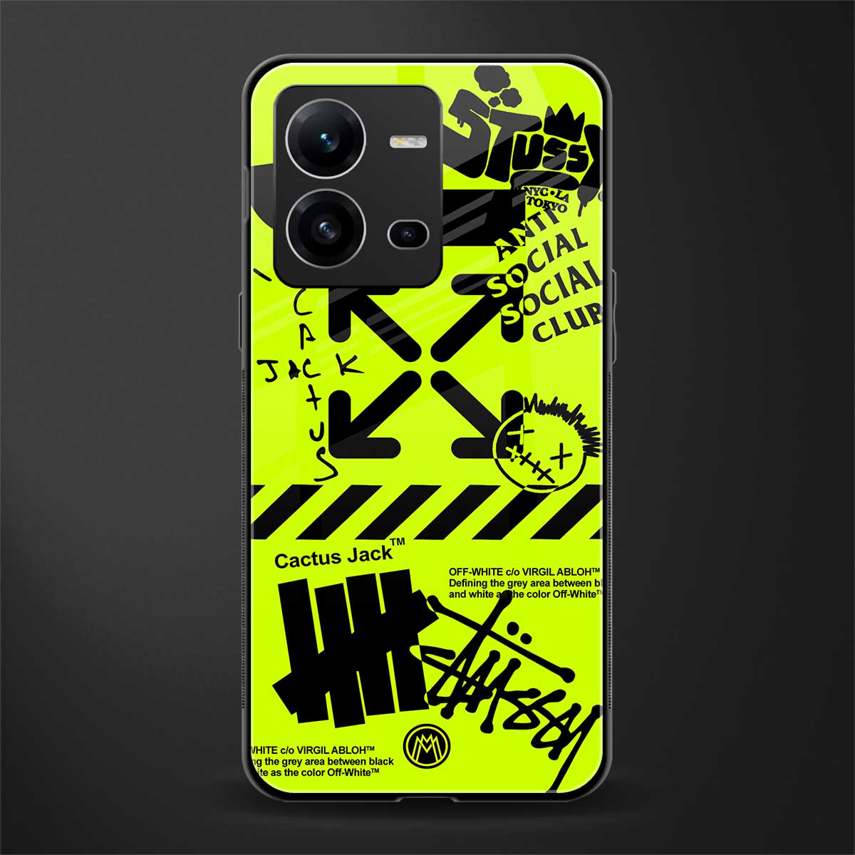 neon travis scott x anti social social club back phone cover | glass case for vivo v25-5g