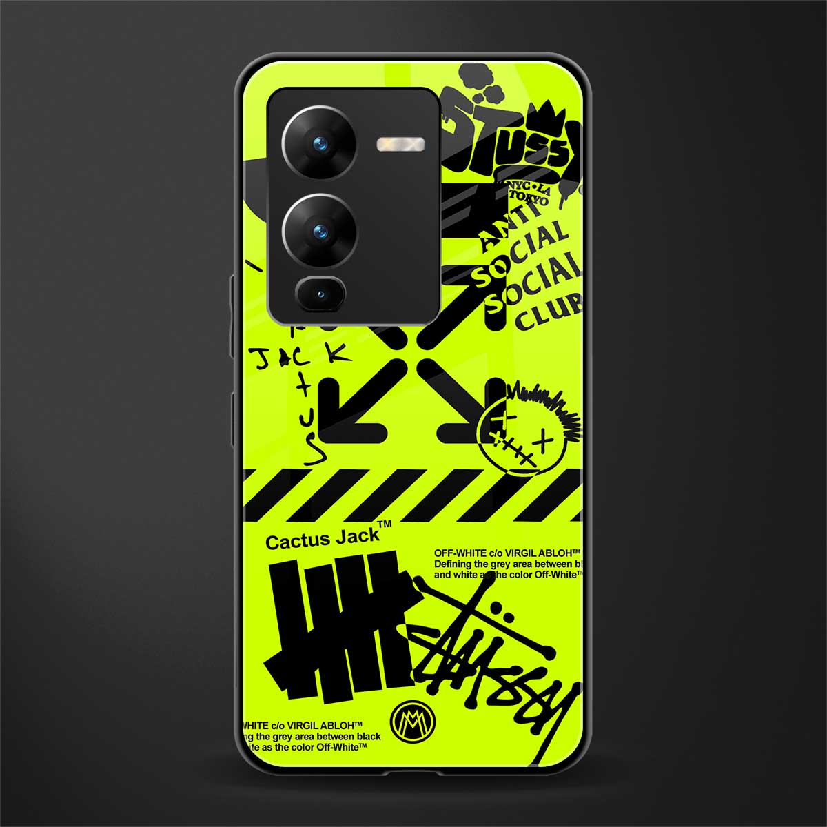 neon travis scott x anti social social club back phone cover | glass case for vivo v25 pro 5g