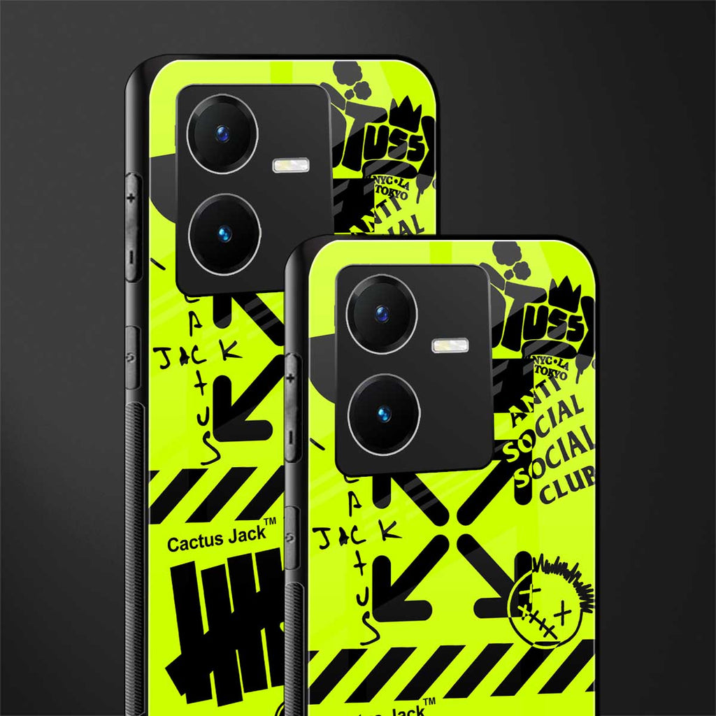 neon travis scott x anti social social club back phone cover | glass case for vivo y22