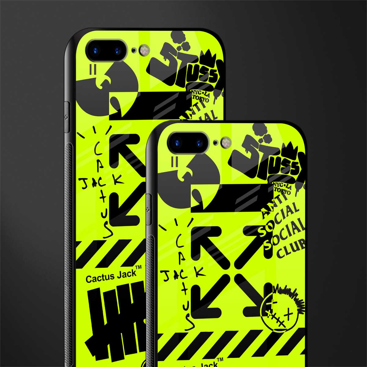 neon travis scott x anti social social club glass case for iphone 8 plus image-2