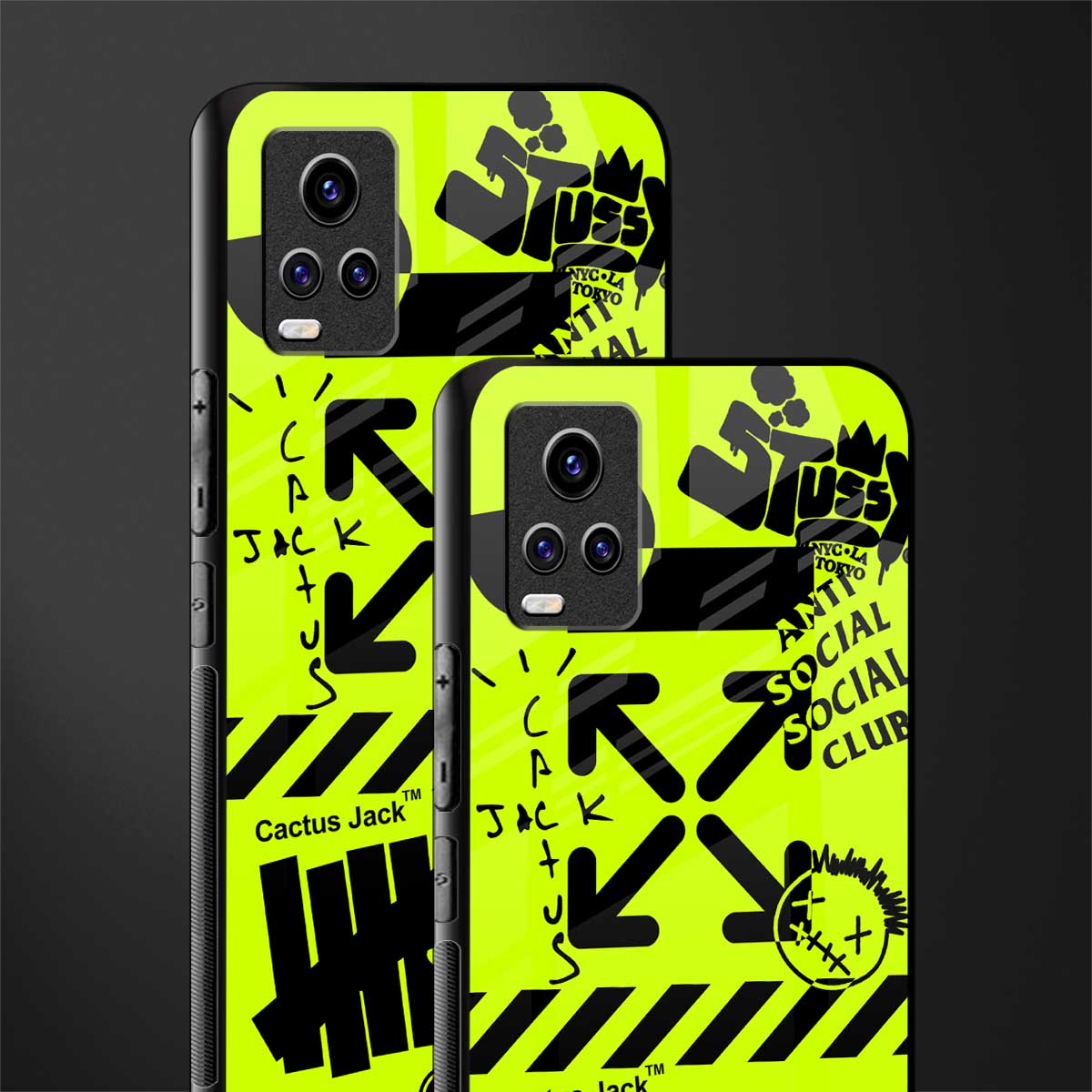 neon travis scott x anti social social club back phone cover | glass case for vivo v21e 4g