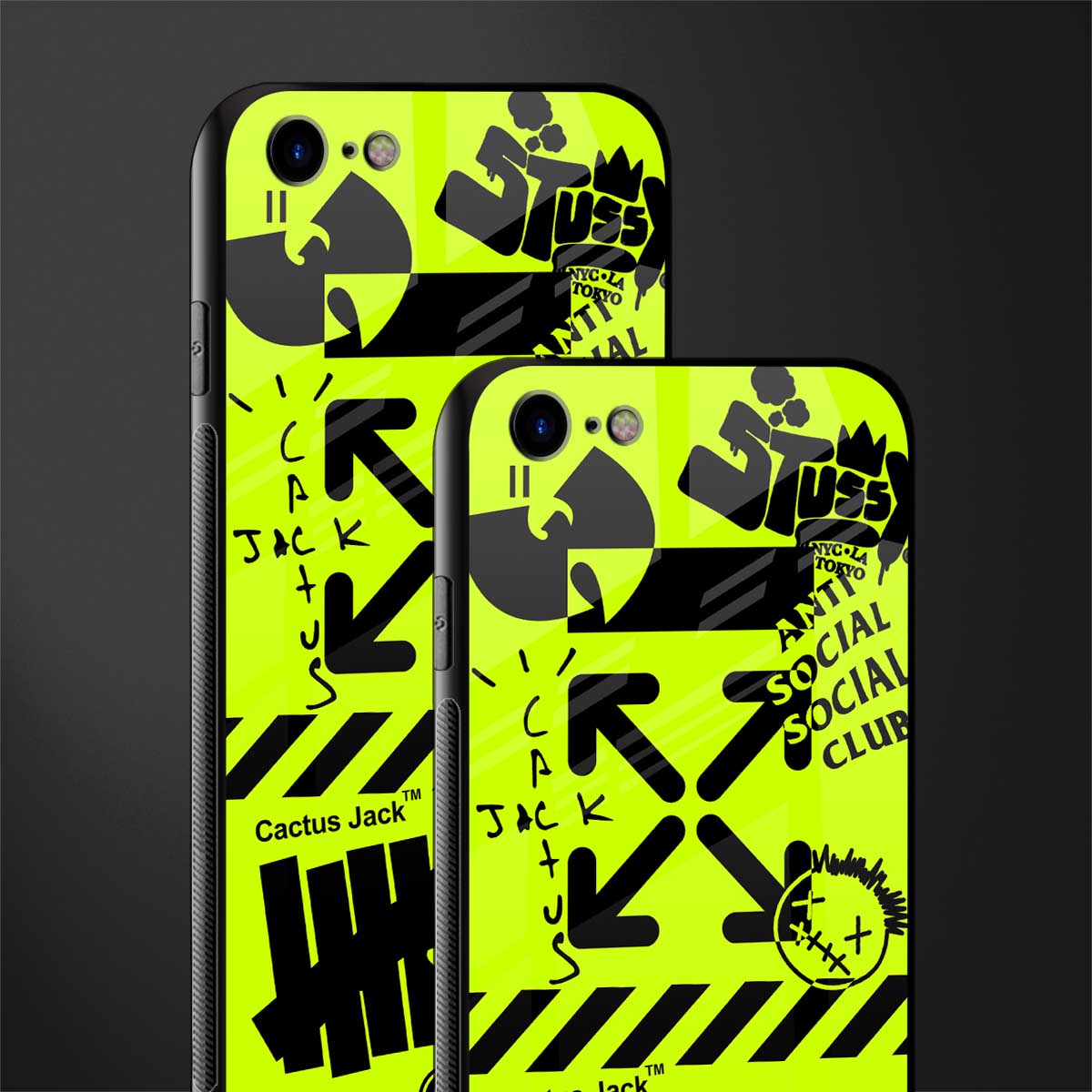 neon travis scott x anti social social club glass case for iphone se 2020 image-2