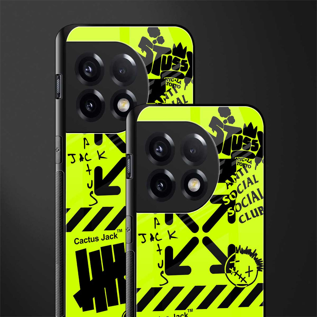 neon travis scott x anti social social club back phone cover | glass case for oneplus 11r