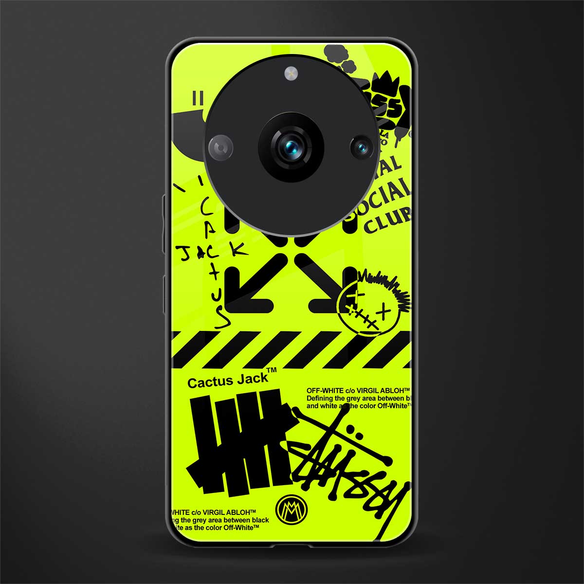 neon travis scott x anti social social club back phone cover | glass case for realme 11 pro 5g