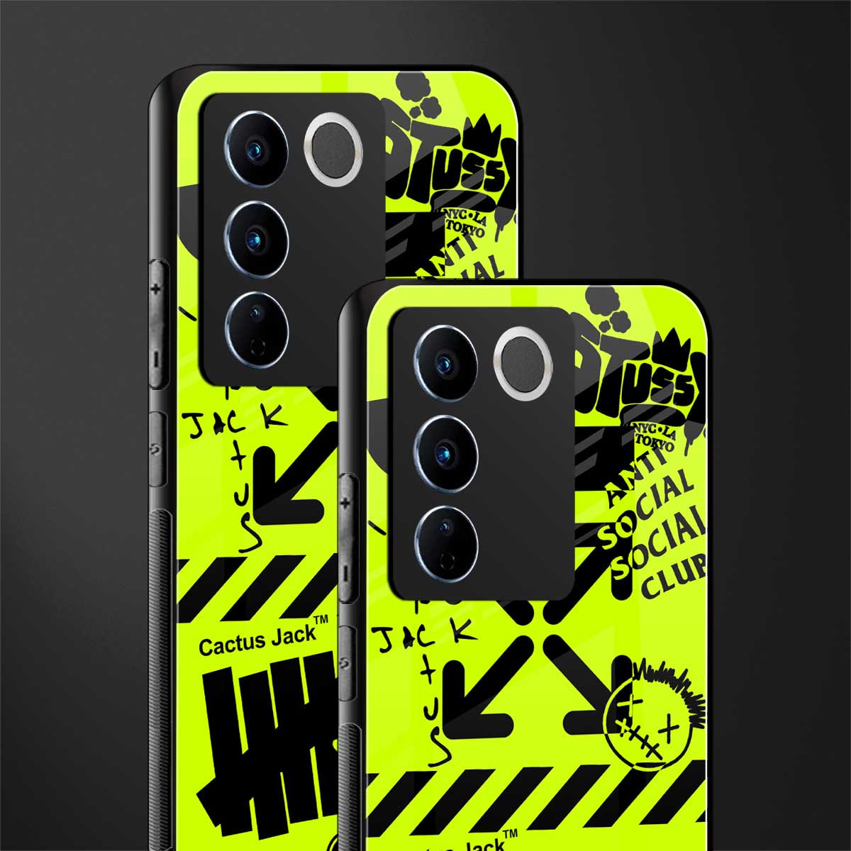 neon travis scott x anti social social club back phone cover | glass case for vivo v27 pro 5g