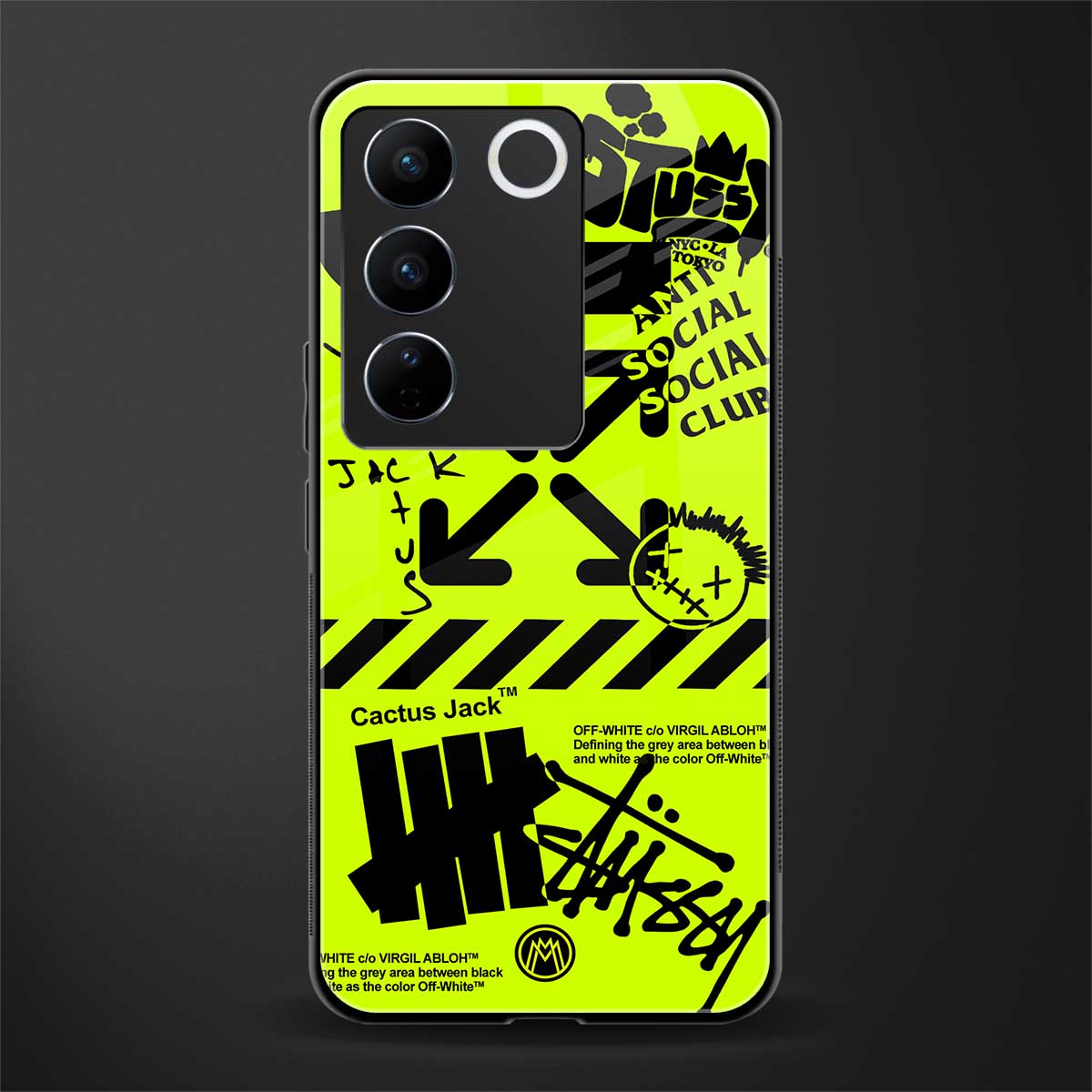 neon travis scott x anti social social club back phone cover | glass case for vivo v27 pro 5g