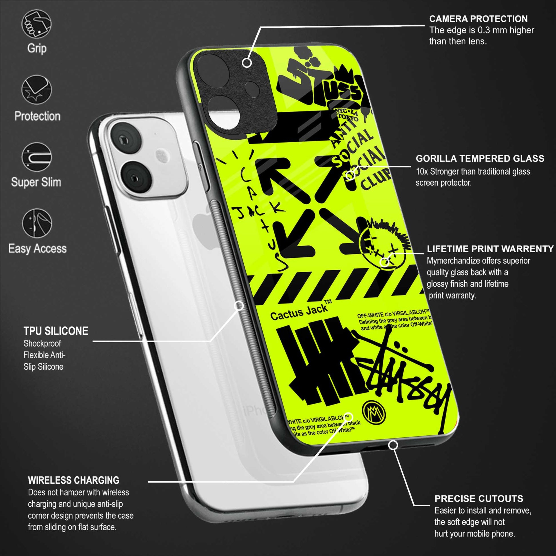 neon travis scott x anti social social club glass case for iphone xs max image-4
