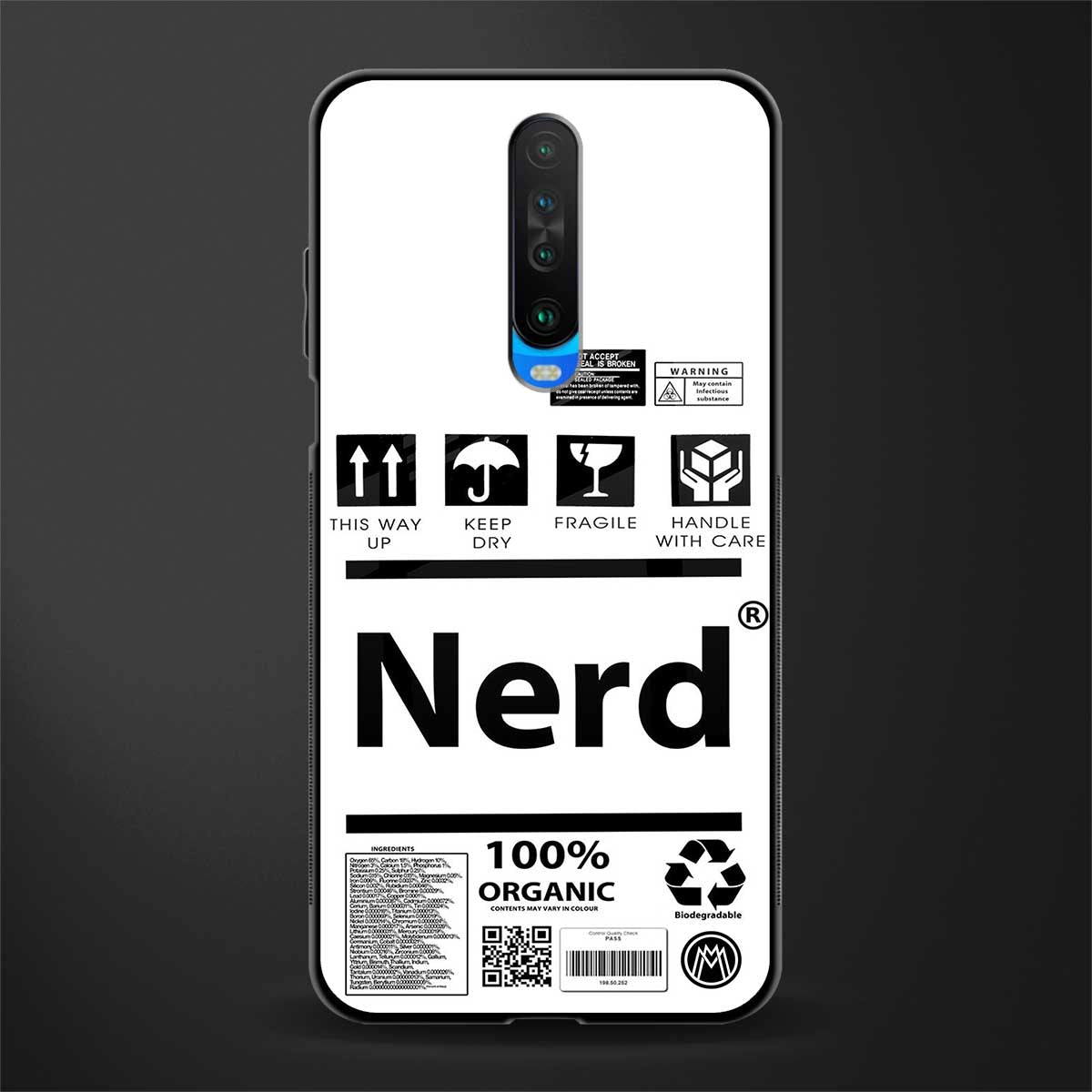 nerd white label glass case for poco x2 image