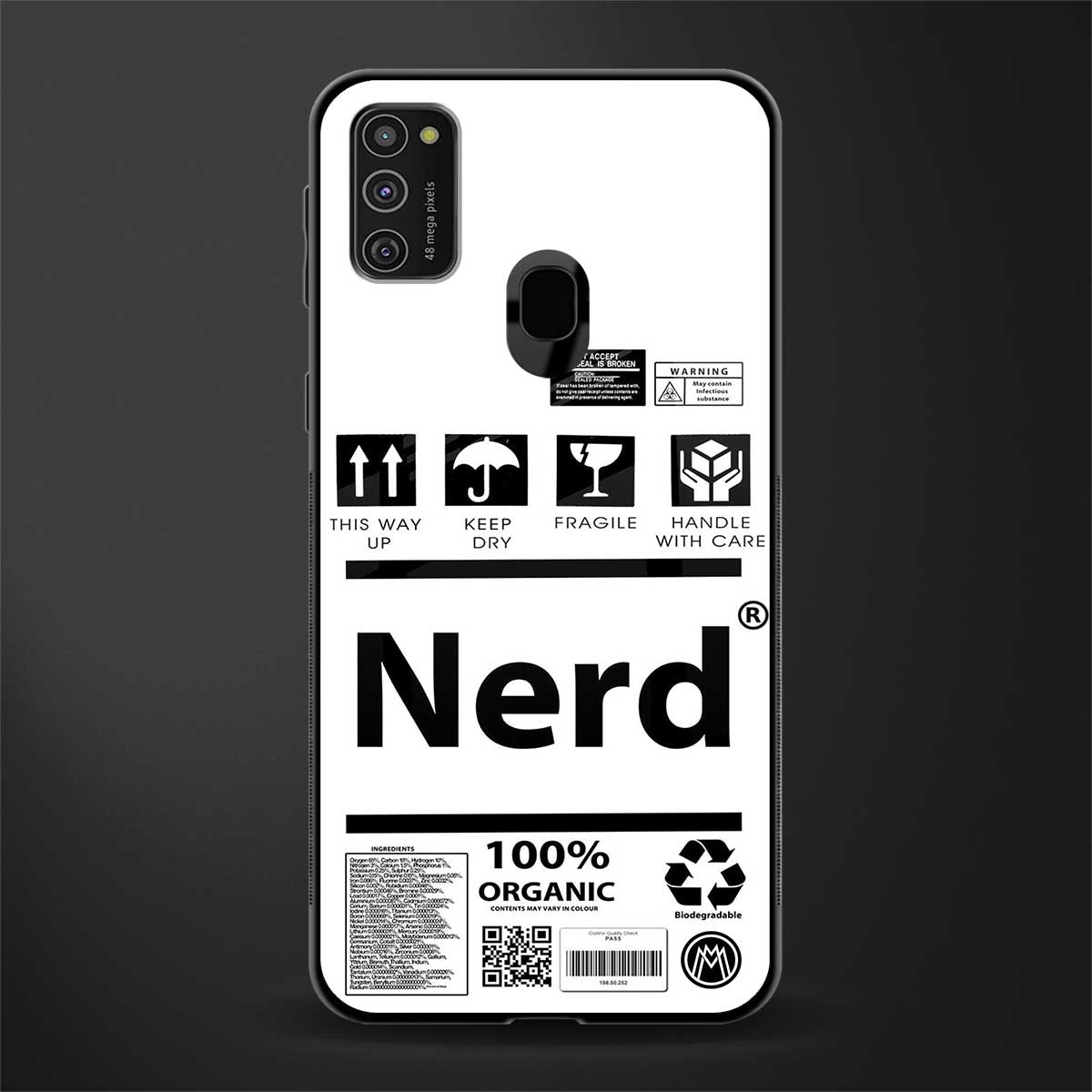 nerd white label glass case for samsung galaxy m21 image