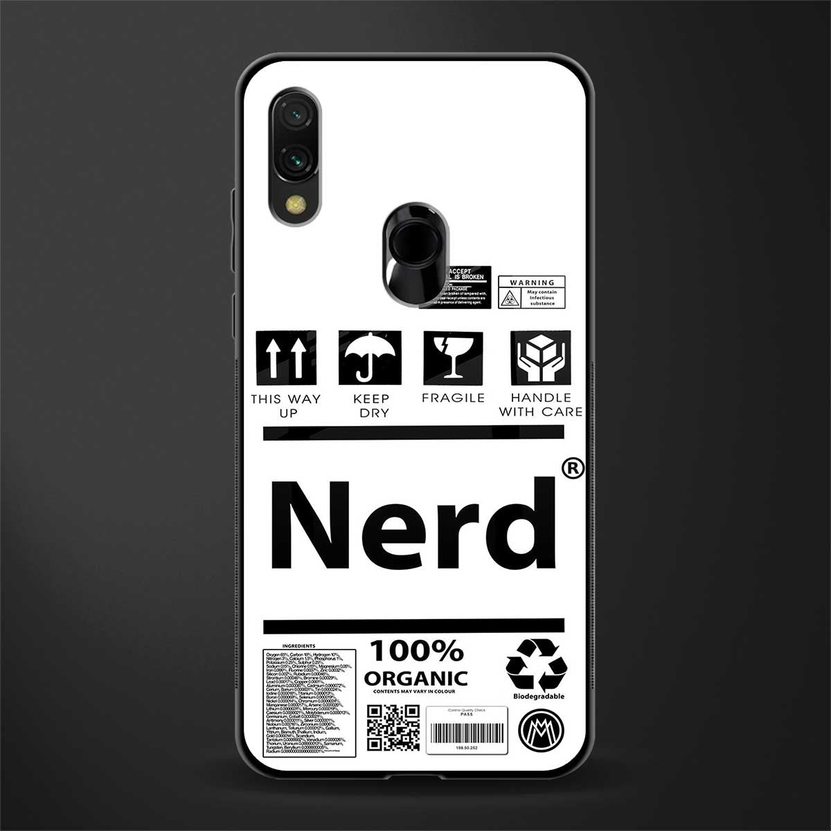 nerd white label glass case for redmi note 7 pro image