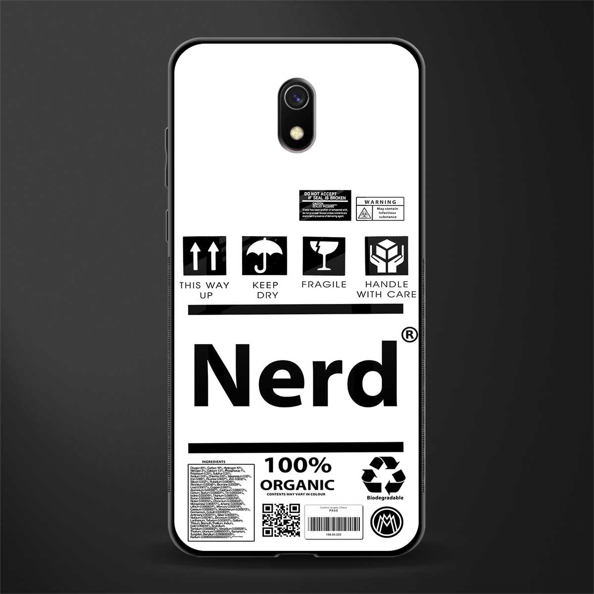 nerd white label glass case for redmi 8a image