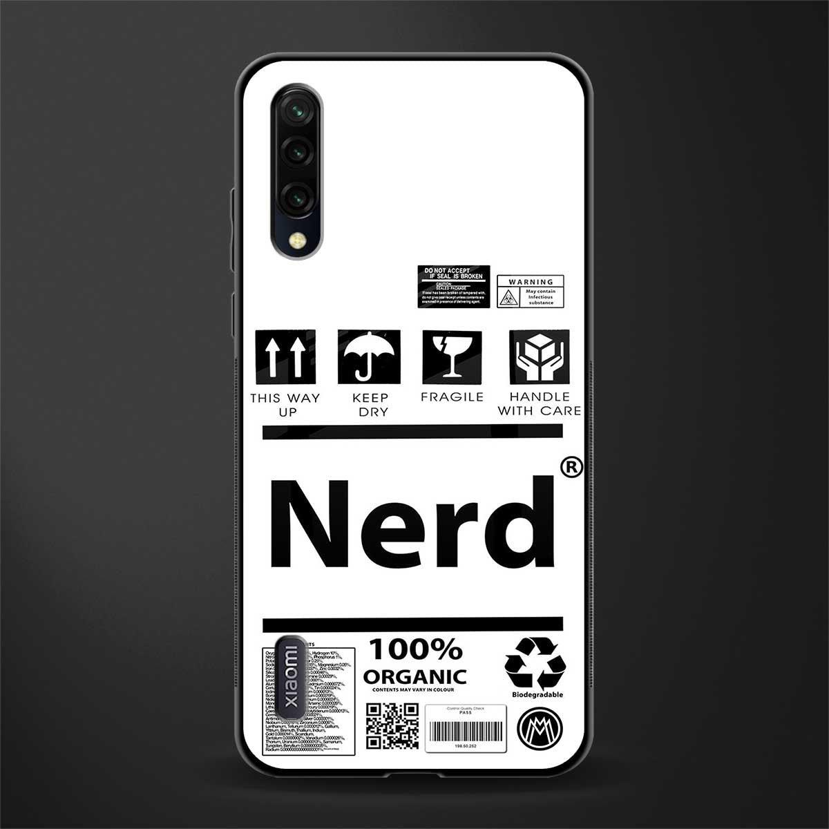 nerd white label glass case for mi a3 redmi a3 image