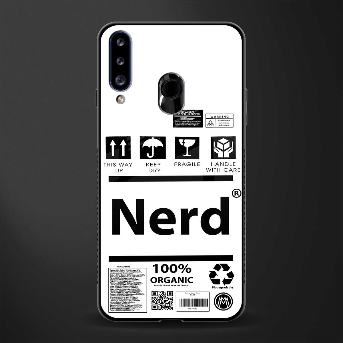 nerd white label glass case for samsung galaxy a20s image