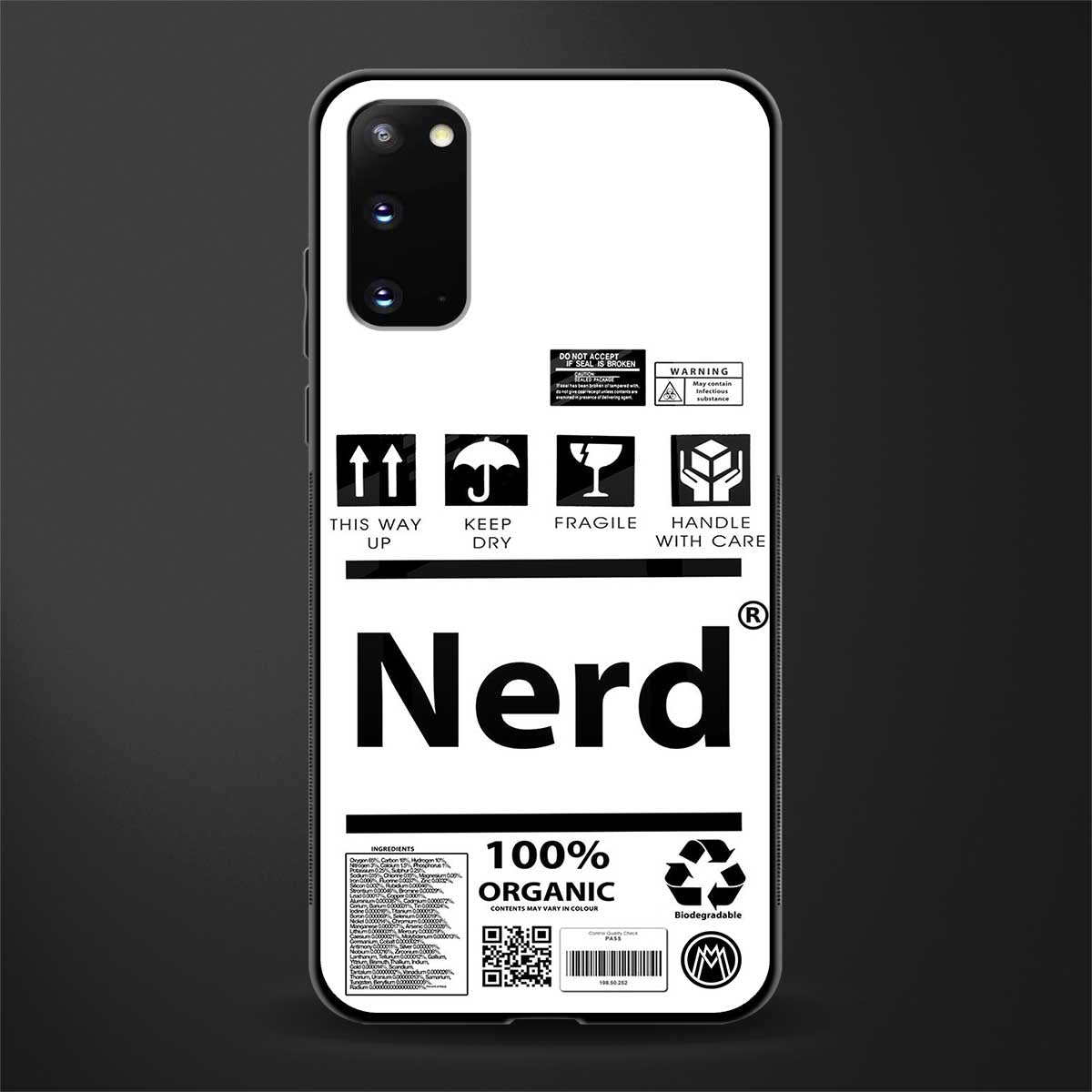 nerd white label glass case for samsung galaxy s20 image