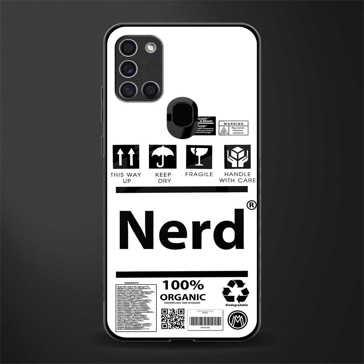 nerd white label glass case for samsung galaxy a21s image
