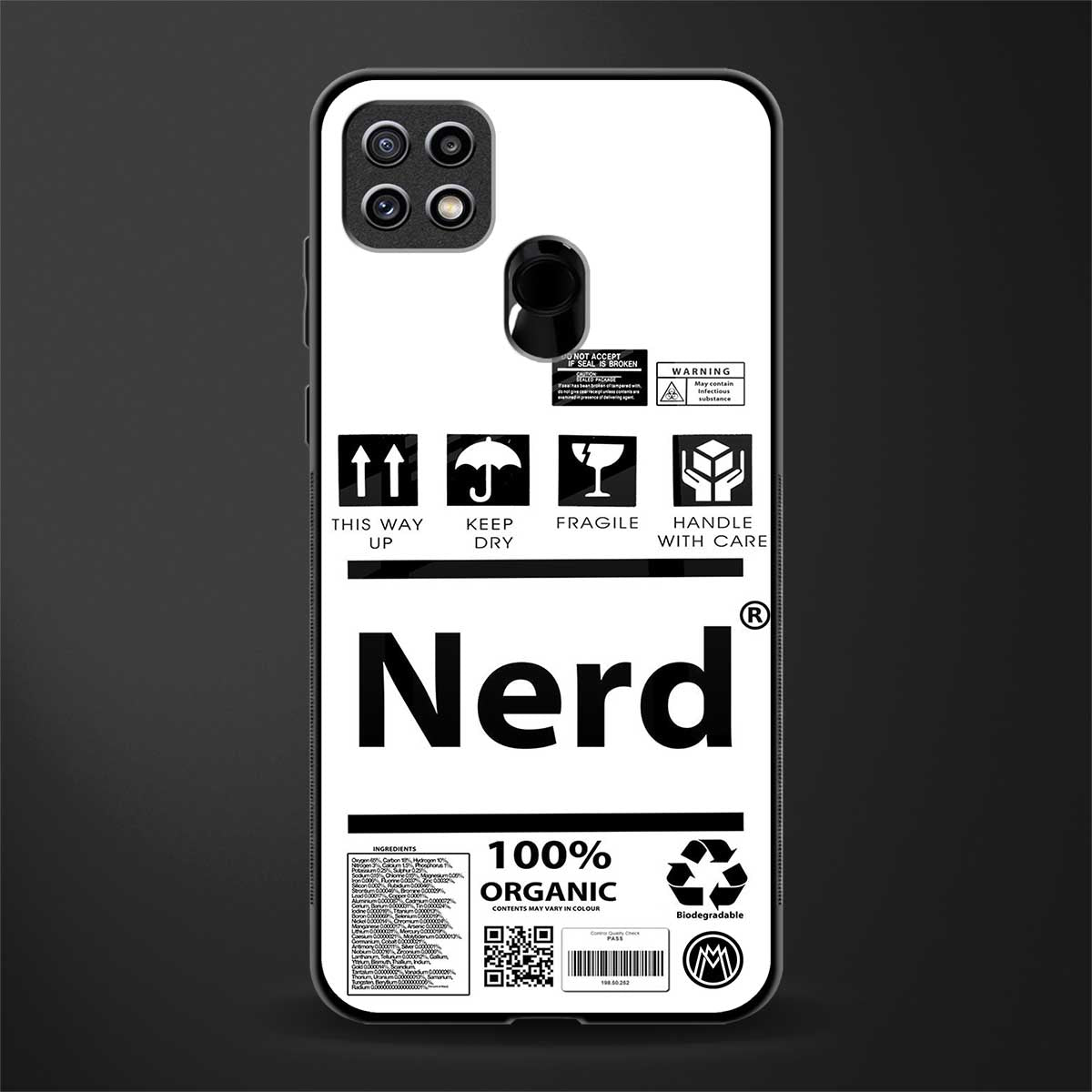nerd white label glass case for oppo a15 image