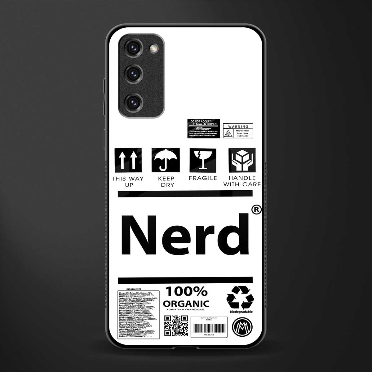 nerd white label glass case for samsung galaxy s20 fe image