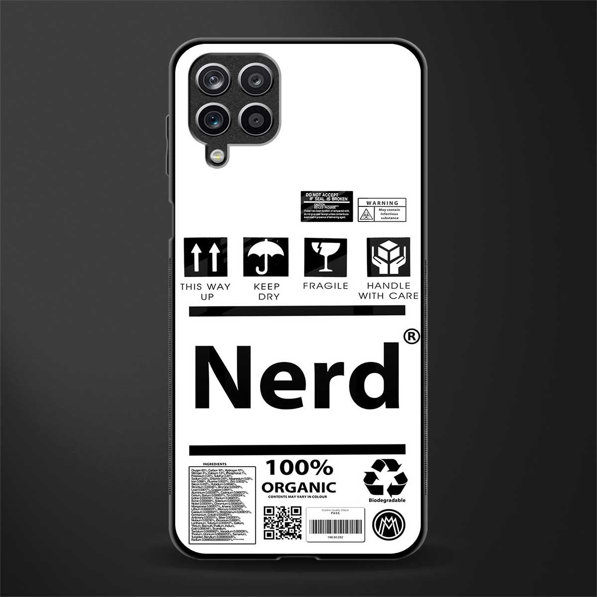 nerd white label glass case for samsung galaxy a12 image