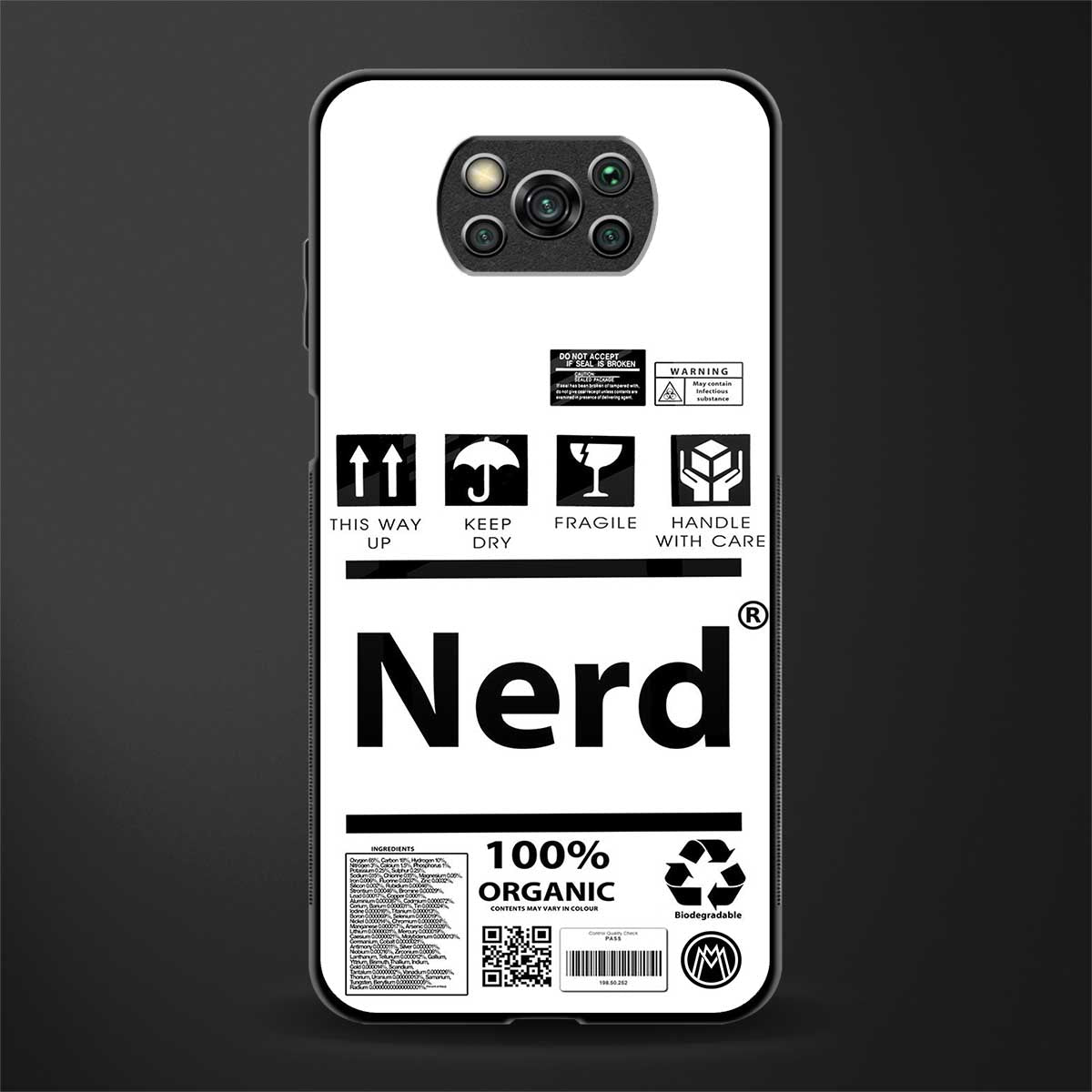 nerd white label glass case for poco x3 image