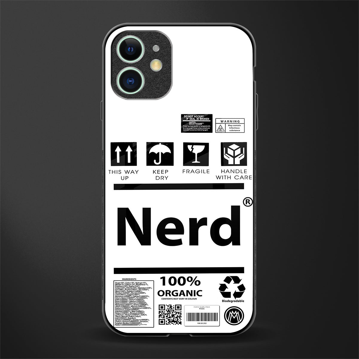 nerd white label glass case for iphone 12 image