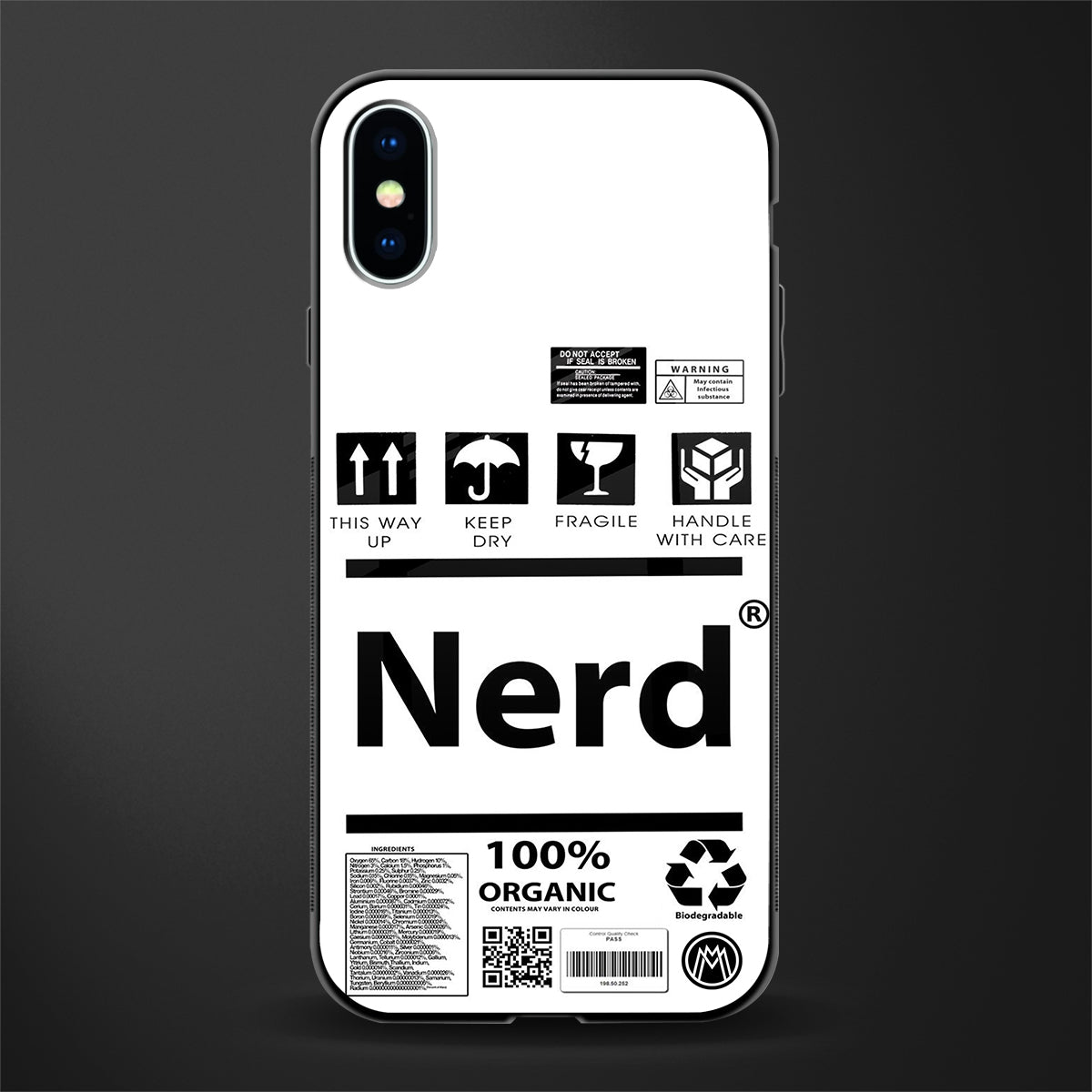 nerd white label glass case for iphone xs image