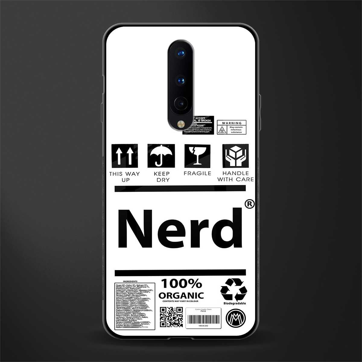 nerd white label glass case for oneplus 8 image