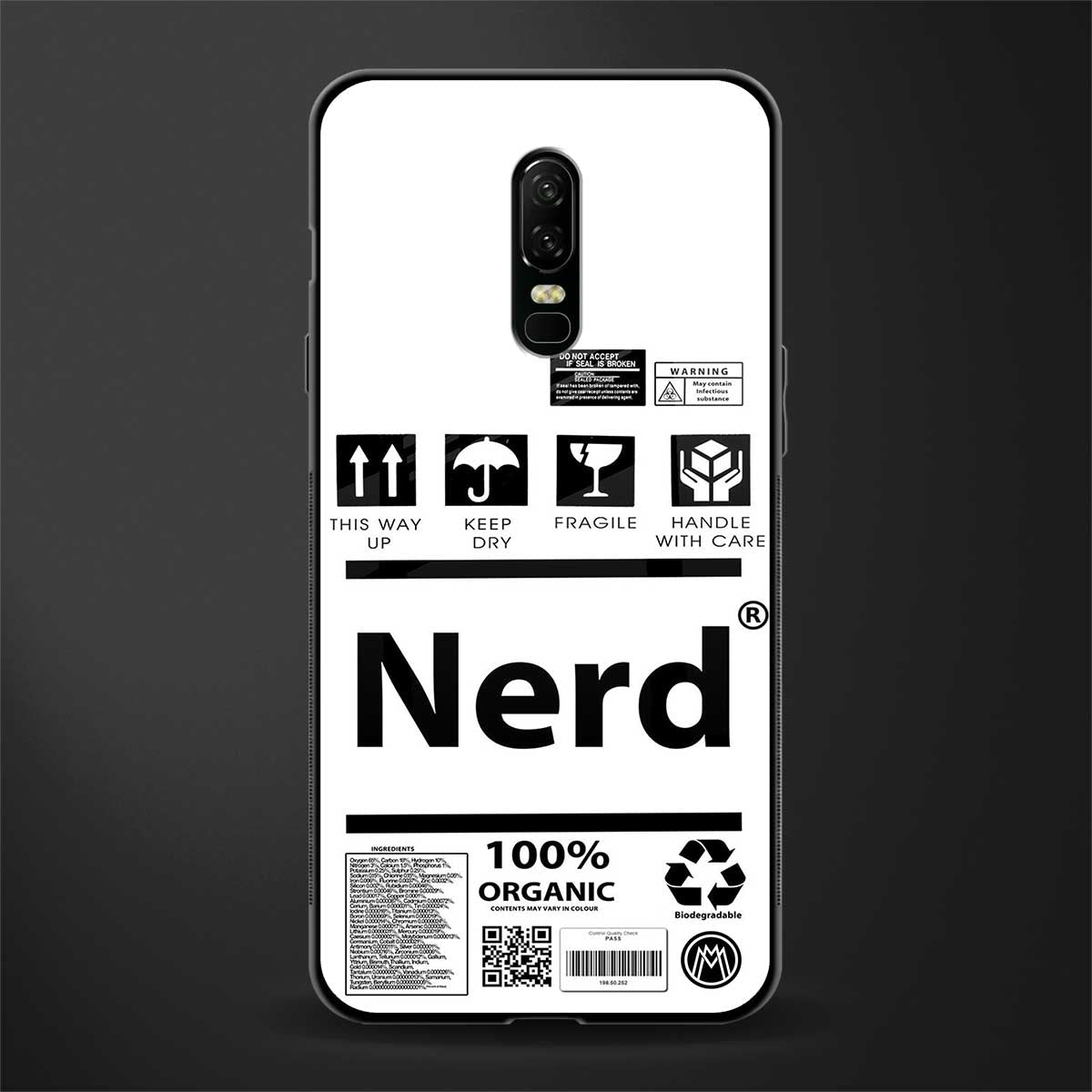 nerd white label glass case for oneplus 6 image