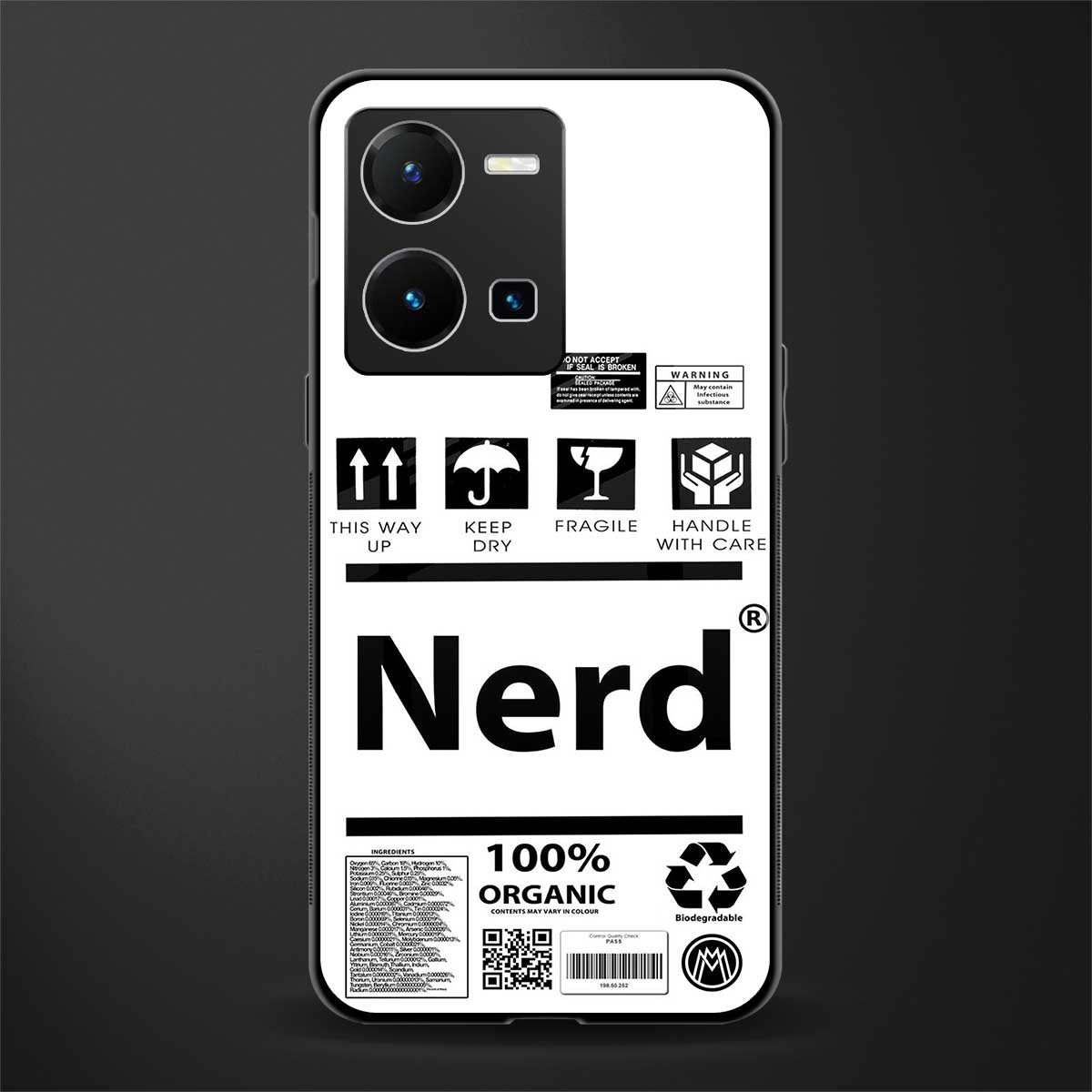 nerd white label back phone cover | glass case for vivo y35 4g