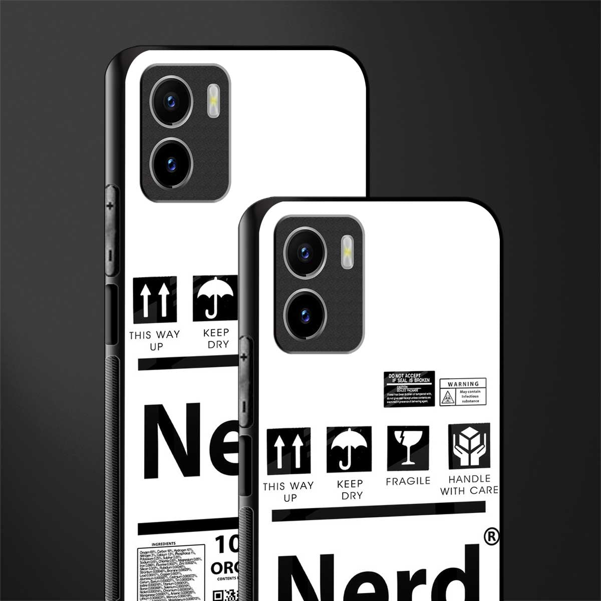 nerd white label back phone cover | glass case for vivo y72
