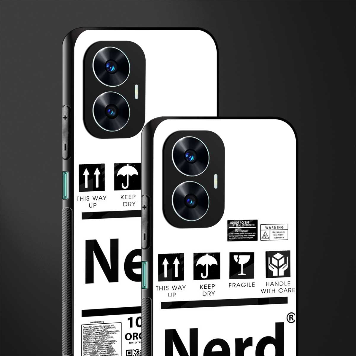 nerd white label back phone cover | glass case for realme c55