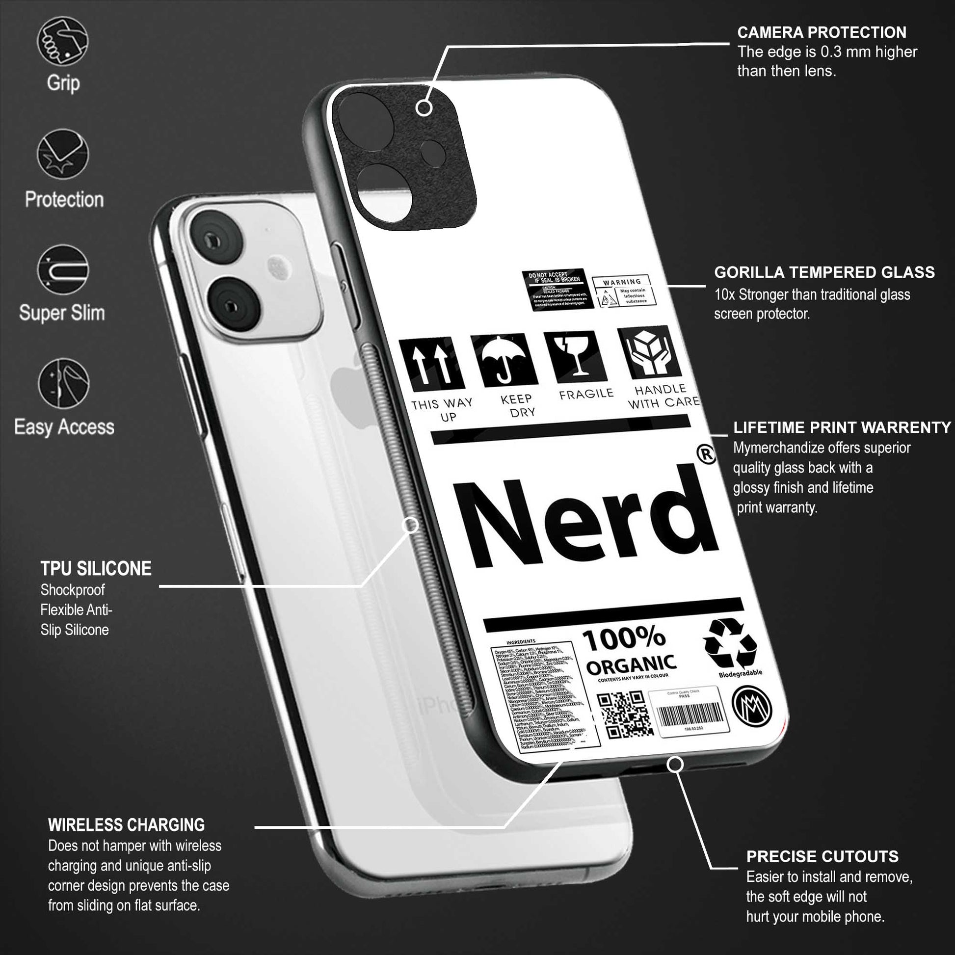 nerd white label glass case for redmi y3 image-4