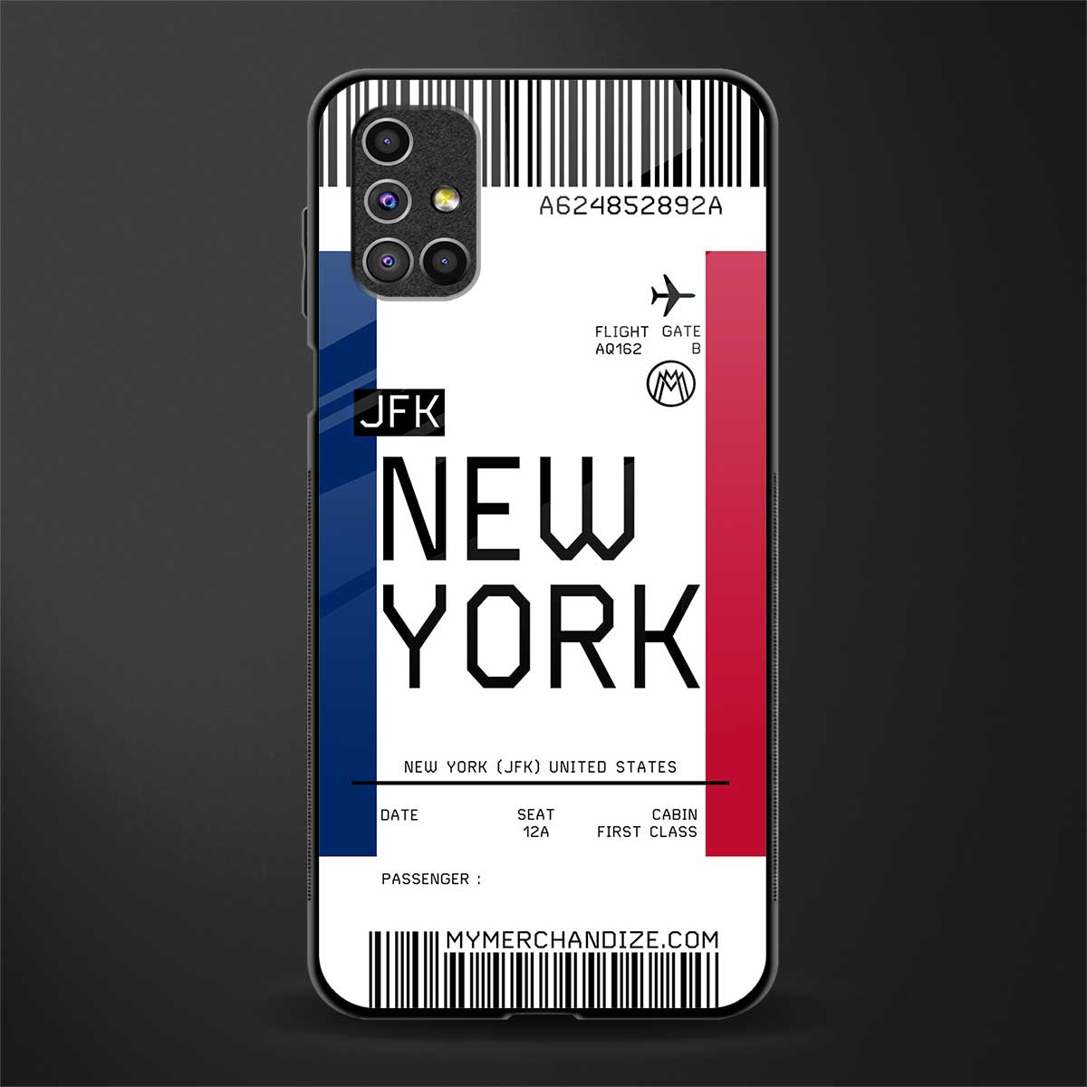 new york boarding pass glass case for samsung galaxy m31s image