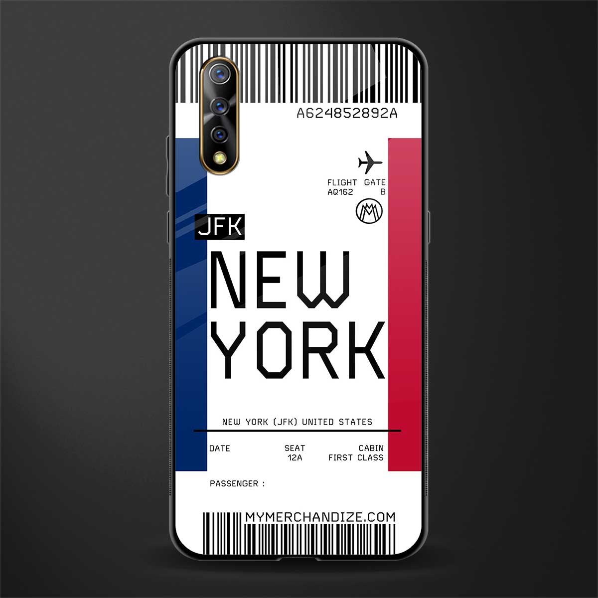 new york boarding pass glass case for vivo s1 image