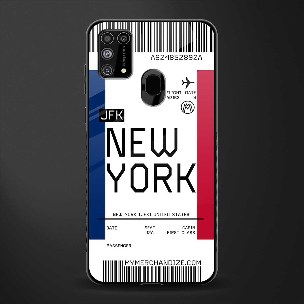 new york boarding pass glass case for samsung galaxy m31 prime edition image
