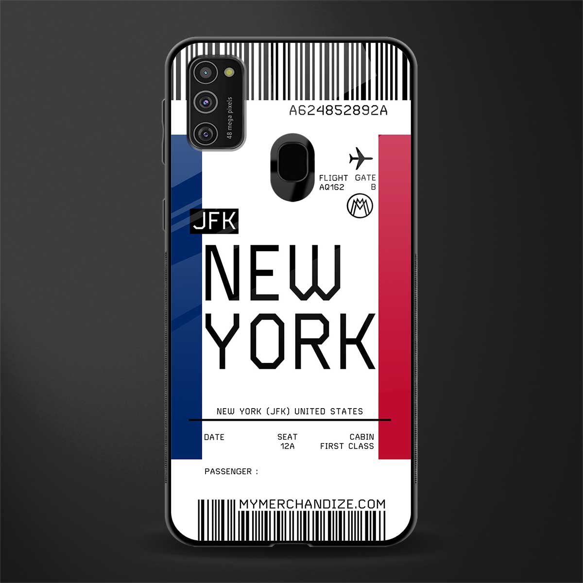 new york boarding pass glass case for samsung galaxy m21 image
