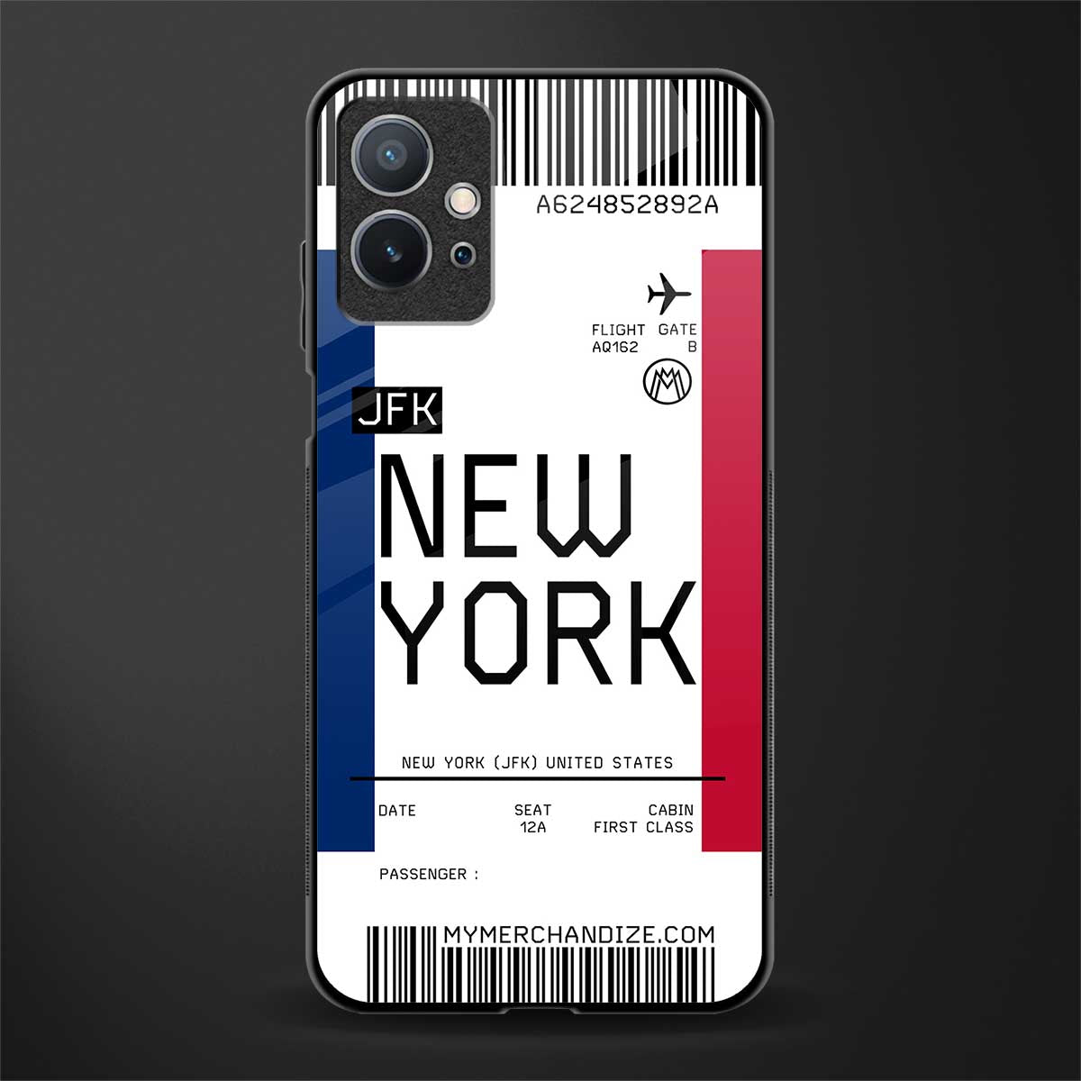 new york boarding pass glass case for vivo t1 5g image