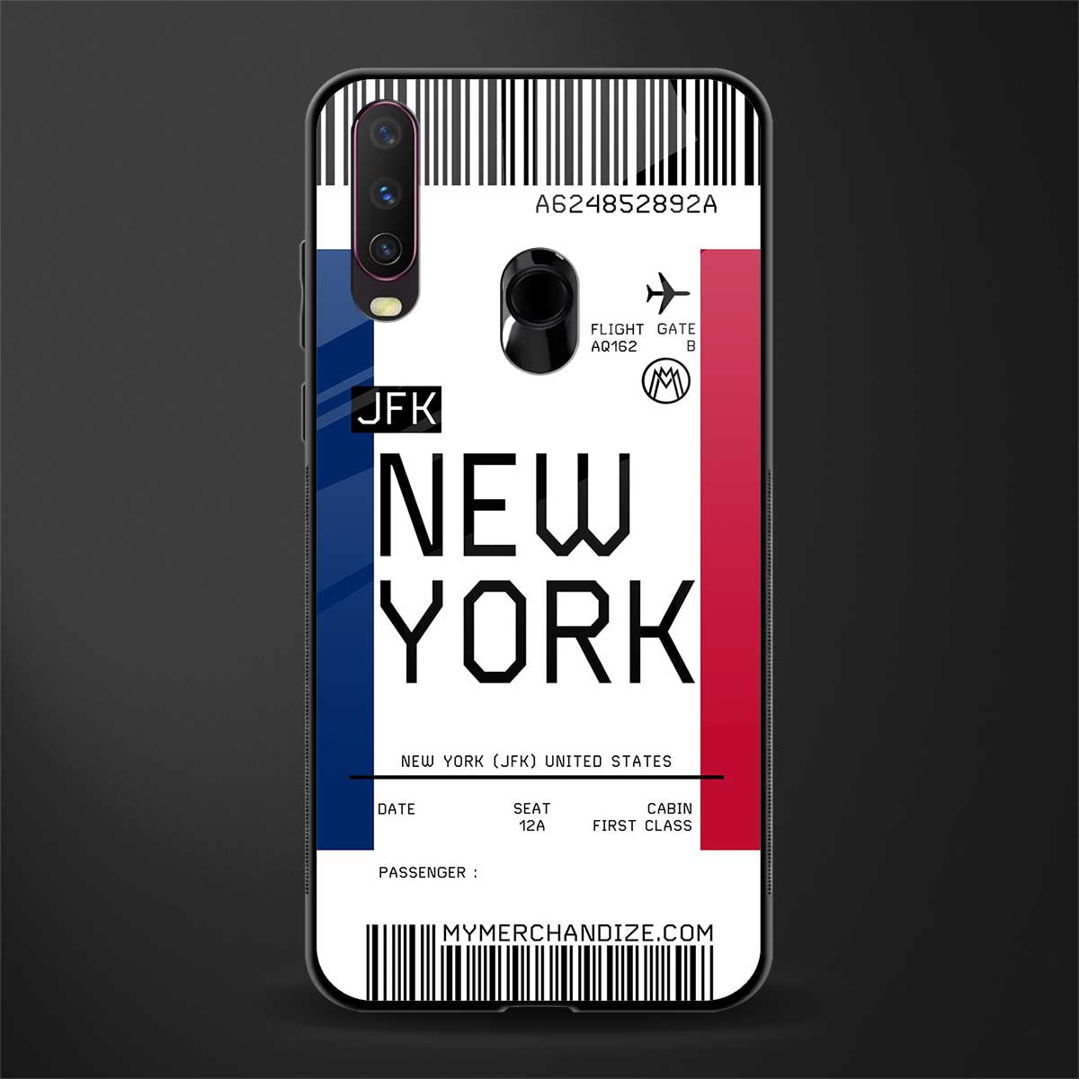 new york boarding pass glass case for vivo y17 image