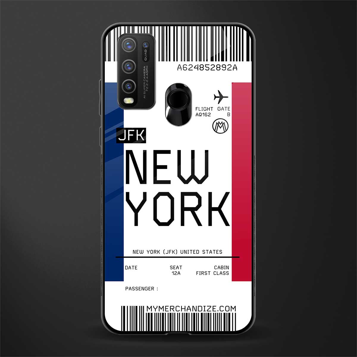 new york boarding pass glass case for vivo y50 image
