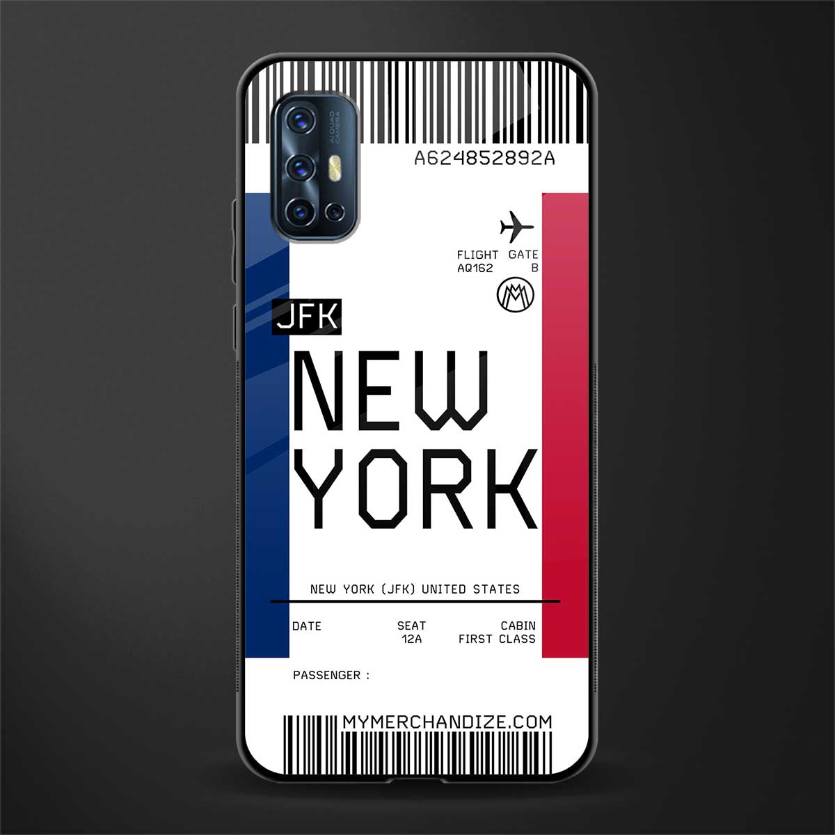 new york boarding pass glass case for vivo v17