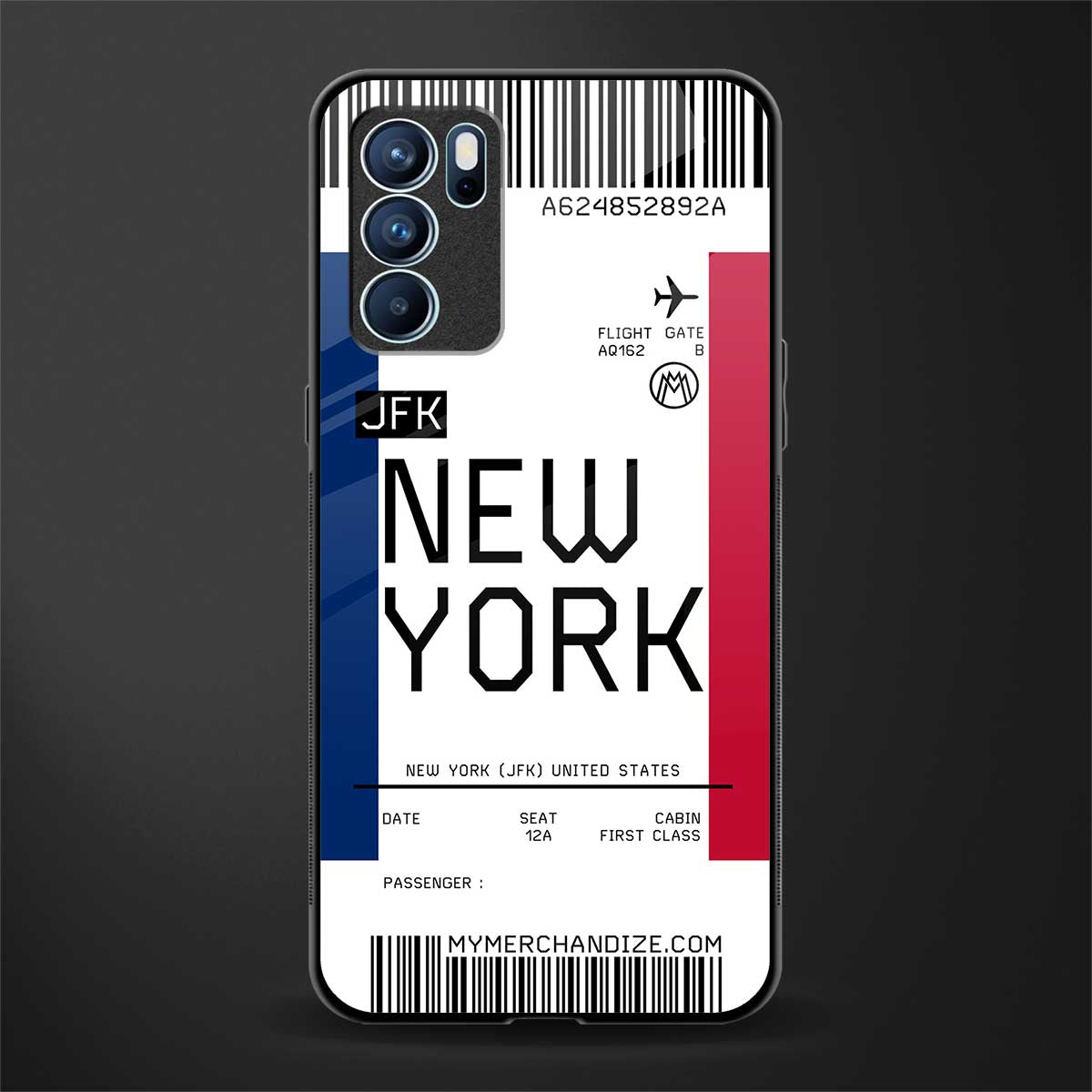 new york boarding pass glass case for oppo reno6 pro 5g image