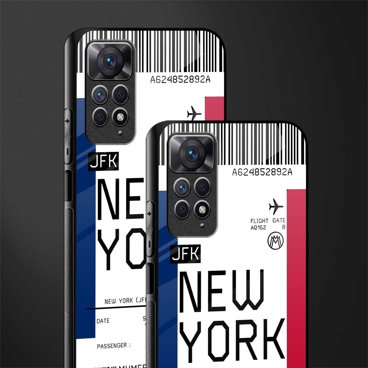 new york boarding pass back phone cover | glass case for redmi note 11 pro plus 4g/5g