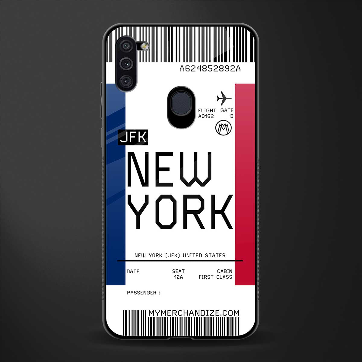 new york boarding pass glass case for samsung galaxy m11 image