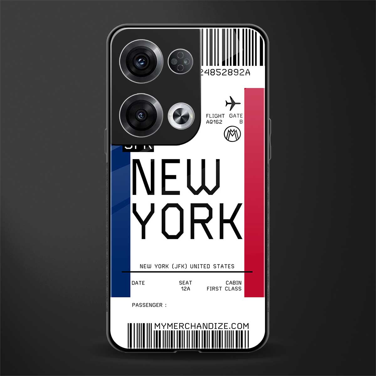 new york boarding pass back phone cover | glass case for oppo reno 8