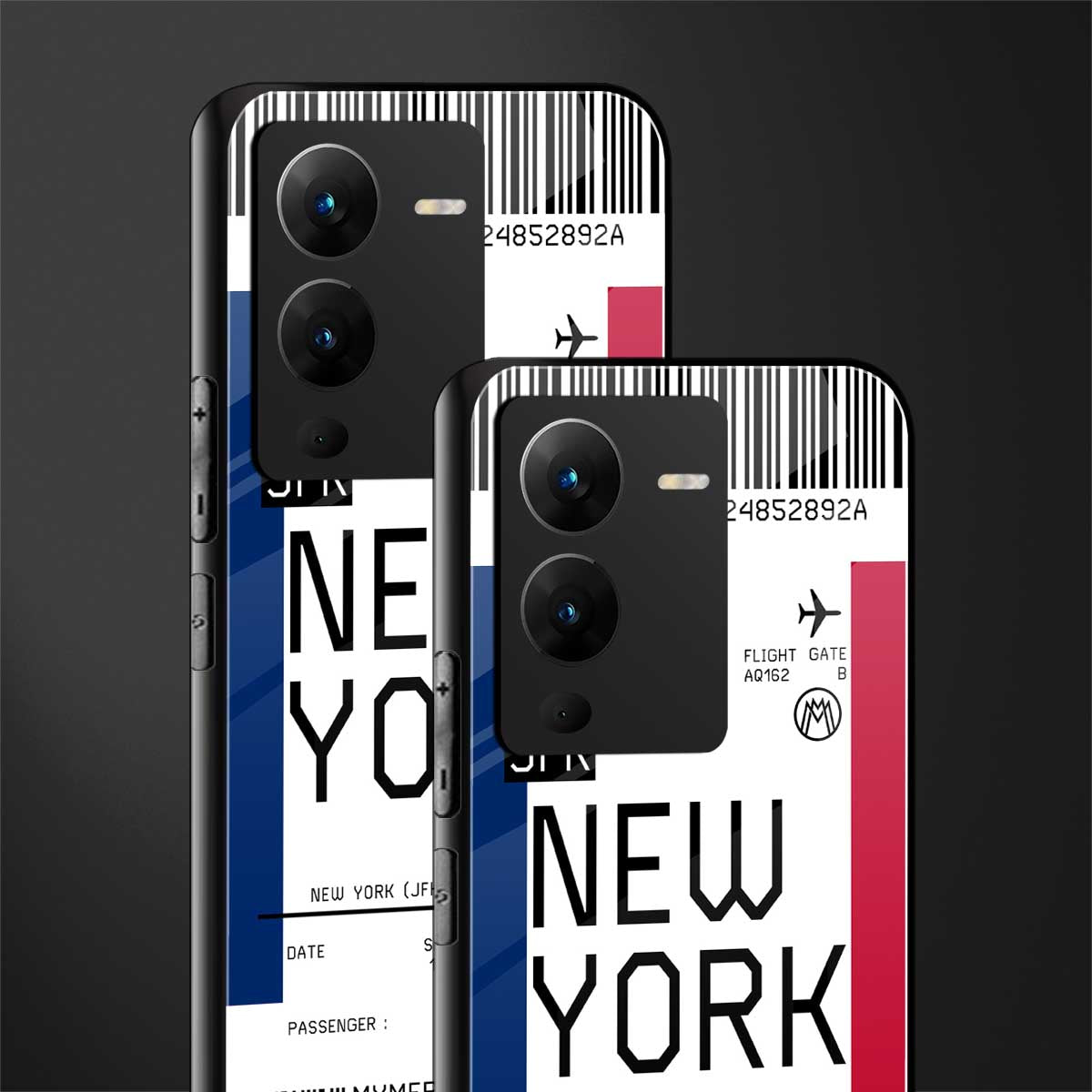 new york boarding pass back phone cover | glass case for vivo v25 pro 5g