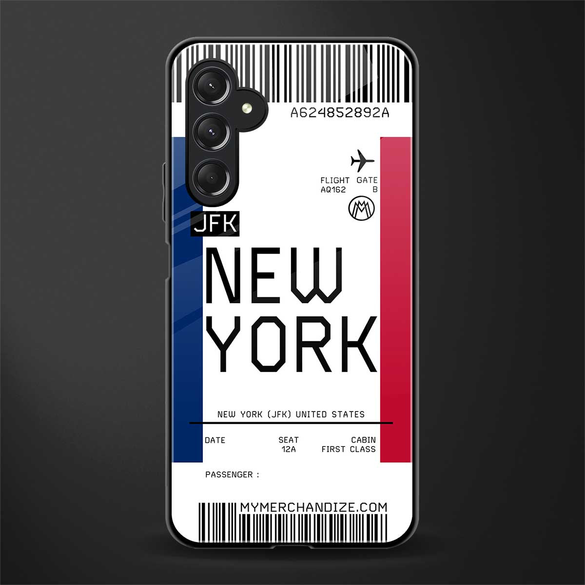 new york boarding pass back phone cover | glass case for samsun galaxy a24 4g