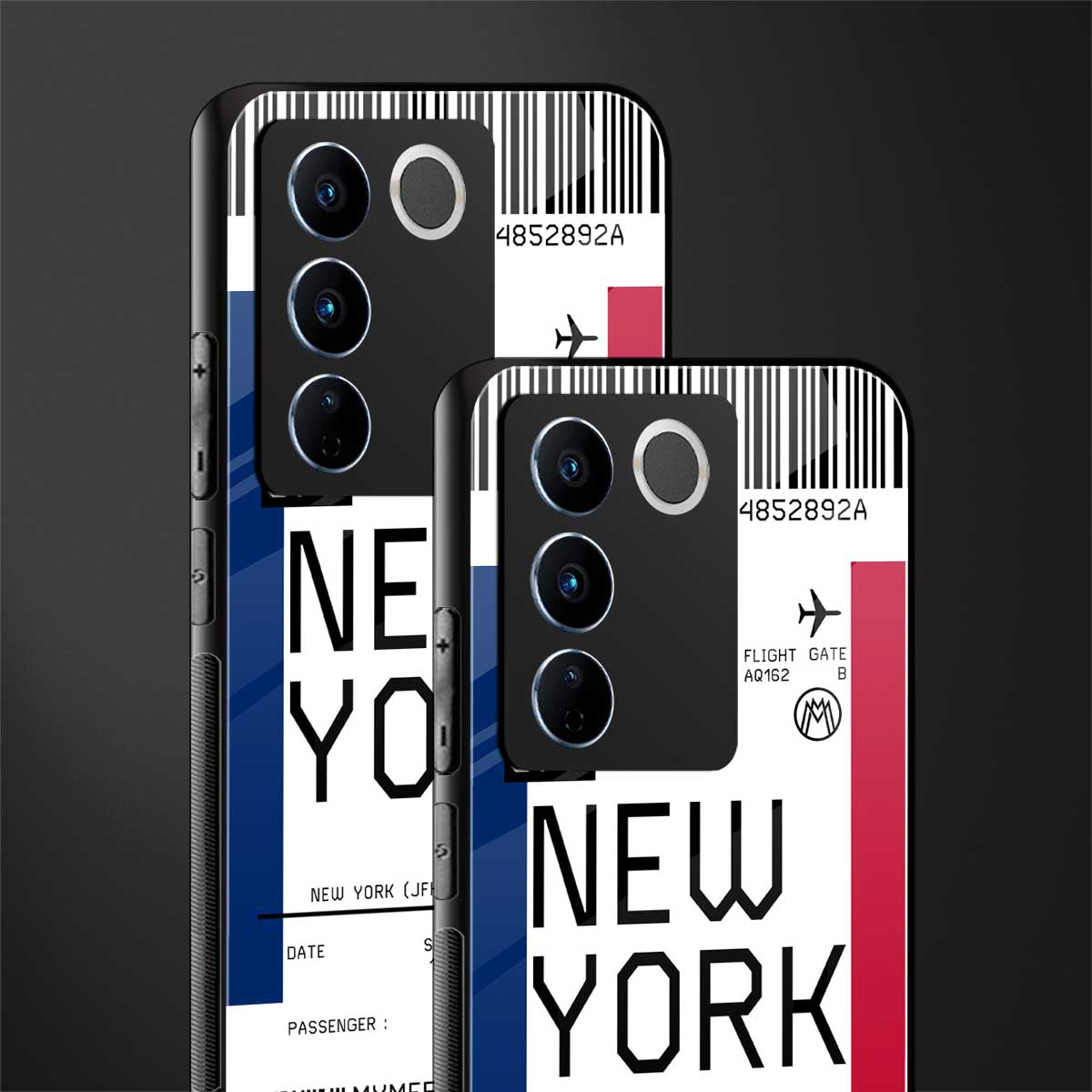 new york boarding pass back phone cover | glass case for vivo v27 pro 5g