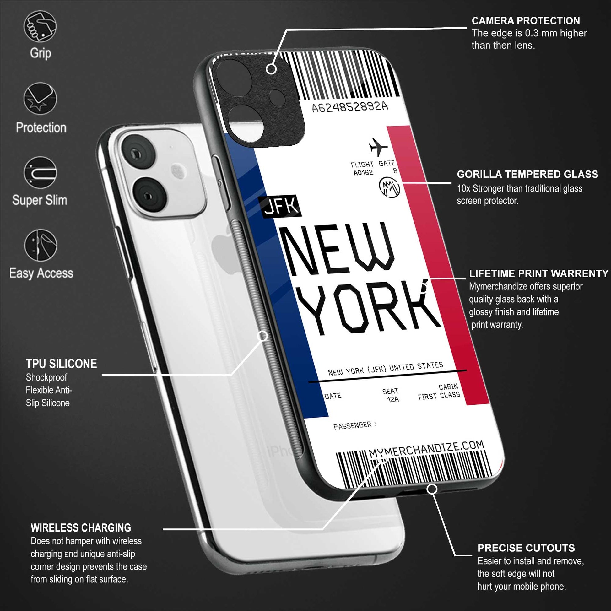 new york boarding pass back phone cover | glass case for samsung galaxy a14 5g
