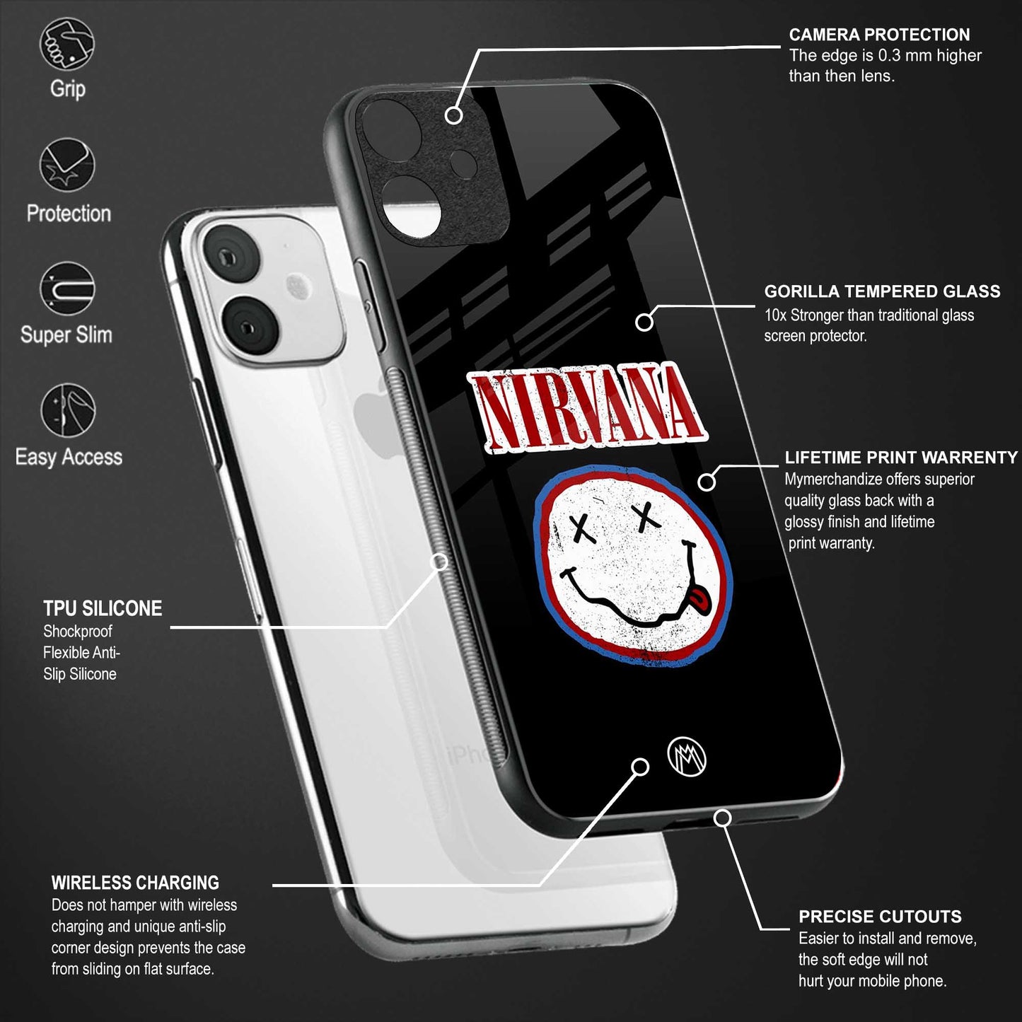 nirvana back phone cover | glass case for vivo v25 pro 5g